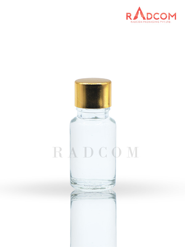 10ML Clear Glass Dropper Bottle with Golden Screw Cap and Safety Plug